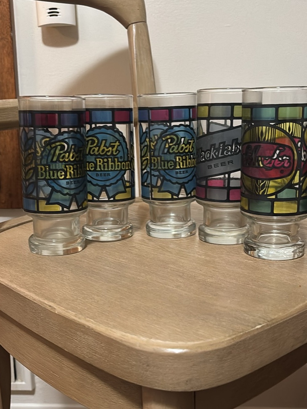 Vintage Beer Glass Lot of 5 Pabst, Blacklabel and Schaefer